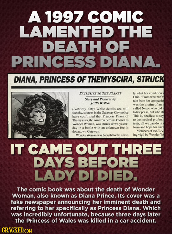 A 1997 COMIC LAMENTED THE DEATH OF PRINCESS DIANA. DIANA, PRINCESS OF THEMYSCIRA, STRUCK EXCLUSIVE TO THE PLANET ly what her condition Chin. Fromwhat