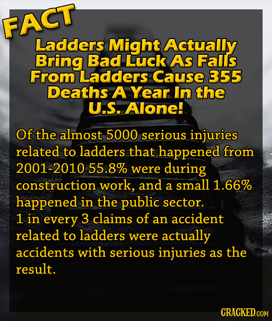 FACT Ladders Might Actually Bring Bad Luck As Falls From Ladders Cause 355 Deaths A Year In the U.S. Alone! Of the almost 5000 serious injuries relate