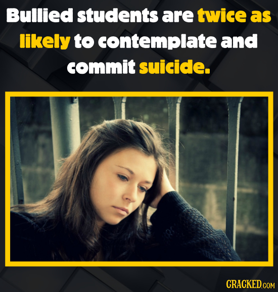 Bullied students are twice as likely to contemplate and commit suicide.