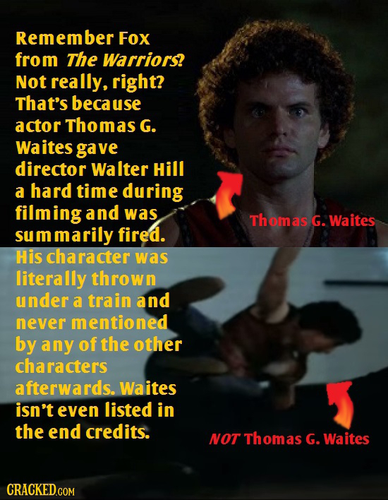 Remember Fox from The Warriors? Not really, right? That's because actor Thomas G. Waites gave director Walter Hill a hard time during filming and was