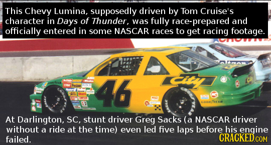 This Chevy Lumina, supposedly driven by Tom Cruise's character in Days of Thunder, was fully -prepared and officially entered in some NASCAR races to