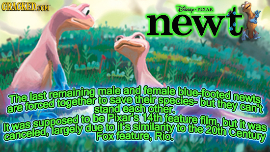 CRACKED CONT newit Diney-PIXA PIXAR remaining male and female bluefooted The last newts together to save their species but forced they are stand each