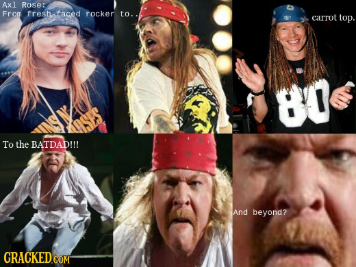 Axl Rose: From freshrace rocker to. carrot top. 80 To the BATDAD!!! And beyond?