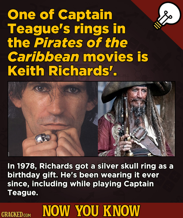 A Fresh Serving Of Movie-related And Miscellaneous Facts - One of Captain Teague's rings in the Pirates of the Caribbean movies is