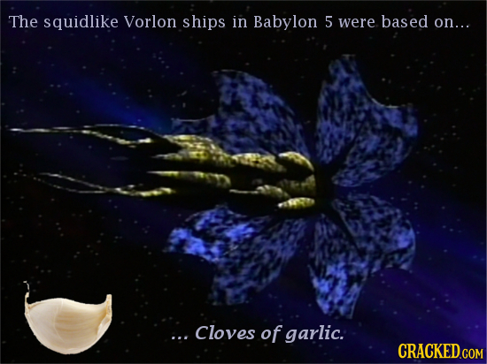 The squidlike Vorlon ships in Babylon 5 were based on... .. Cloves of garlic.
