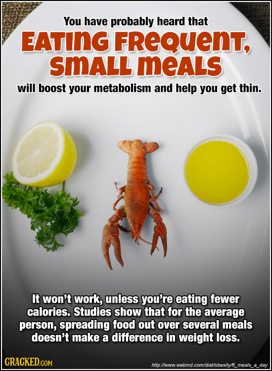 You have probably heard that EAtIng FReQuENT, SmALL MeALS will boost your metabolism and help you get thin. It won't work, unless you're eating fewer