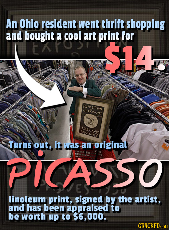 An Ohio resident went thrift shopping and bought a cool art print for $14. EXPO SITiON CE RAnioves A0 VALAVRiS PAges-/959 Turns out, it was an origina