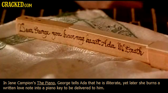 Dut. Bastoz ya hantney ratndre Thesraitiv A In Jane Campion's The Piano, George tells Ada that he is illiterate, yet later she burns a written love no