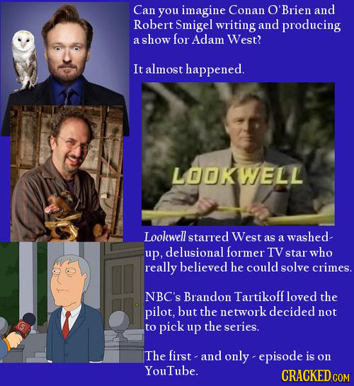 Can you imagine Conan 'Brien and Robert Smigel writing and producing a show for Adam West? It almost happened. LOOKWELL Lookwell starred West washed-