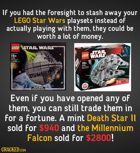 IF you had the Foresight to stash away your LEGO Star Wars playsets instead of actually playing with them, they could be worth a lot oF money. LEGO IS