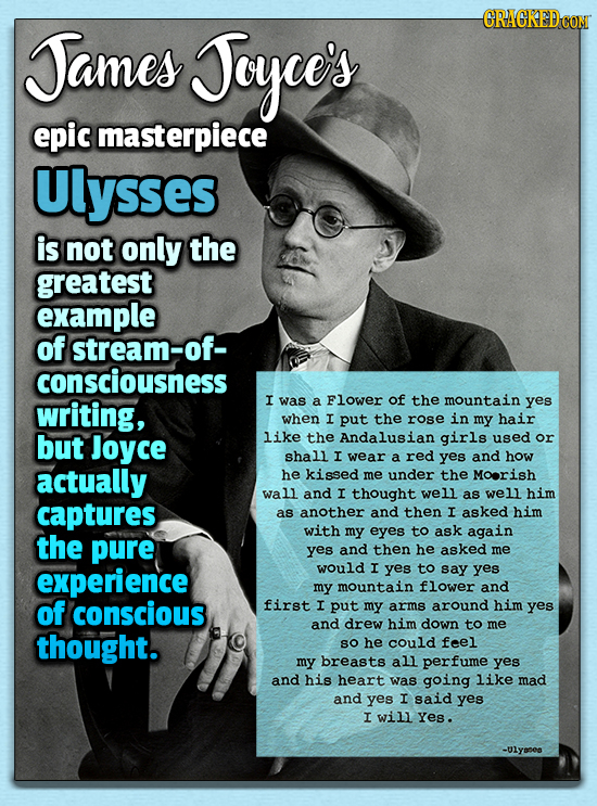 GRAGKEDCO ames Jcyee's epic masterpiece Ulysses is not only the greatest example of stream-of- consciousness writing, I was a Flower of the mountain y