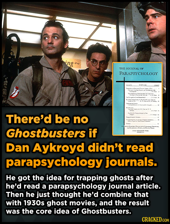2 THE JOURNAL OF A PARAPSYCHOLOGY W There'd be A no Ghostbusters if Dan Aykroyd didn't read parapsychology journals. He got the idea for trapping ghos