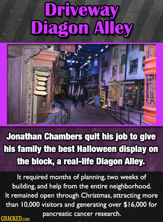 Driveway Diagon Alley H Jonathan Chambers quit his job to give his family the best Halloween display on the block, a real-life Diagon Alley. It requir