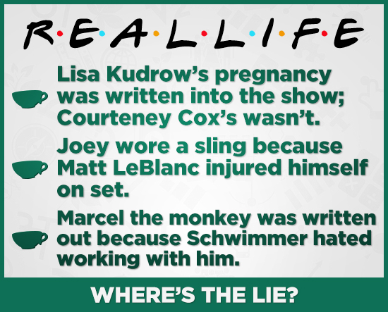 REALLIFE Lisa Kudrow's pregnancy was written into the show; Courteney Cox's wasn't. Joey wore a sling because Matt LeBlanc injured himself on set. Mar