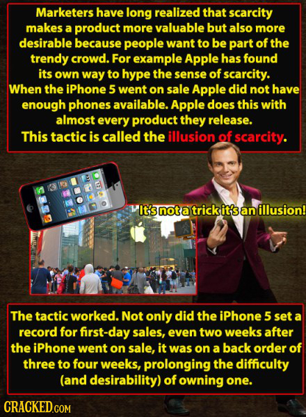 Marketers have long realized that scarcity makes a product more valuable but also more desirable because people want to be part of the trendy crowd. F