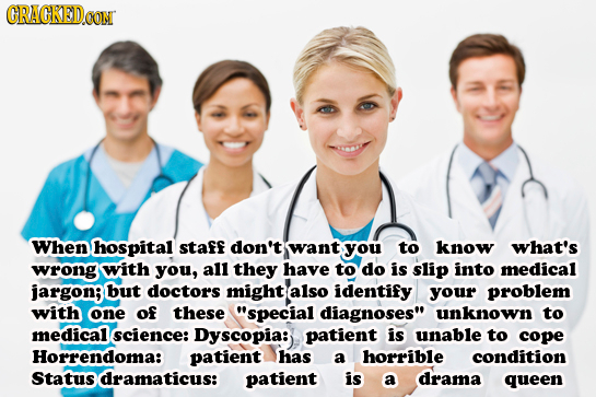 CRAGKED When hospital staff don't want you to know what's wrong with you, all they have to do is slip into medical jargon; but doctors mightals identi