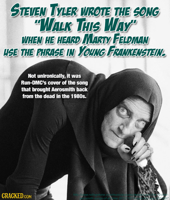 STEVEN TYLER WROTE THE SONG WALK THIS Ways WHEN HE HEARD MaRTY FELDMAN USE THE PHRASE IN YounG FRANKENSTEIN. Not unironically, it was Run-DMC's cover