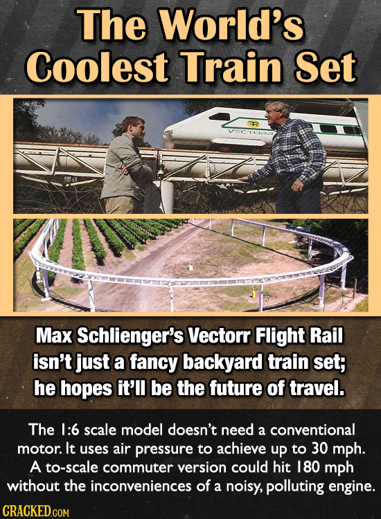 The World's Coolest Train Set Max Schlienger's Vectorr Flight Rail isn't just a fancy backyard train set; he hopes it'll be the future of travel. The