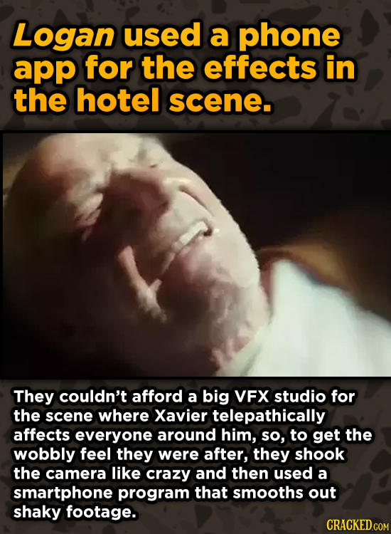 Ingenious Ways Famous Movies Pulled Off Special Effects - Logan used a phone app for the effects in the hotel scene.