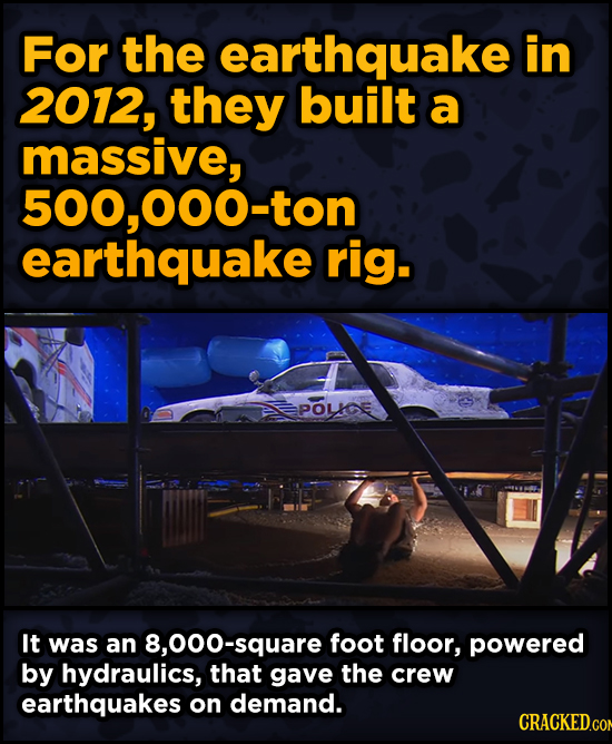 Ingenious Ways Famous Movies Pulled Off Special Effects - For the earthquake in 2012, they built a massive, 500,000-ton earthquake rig.