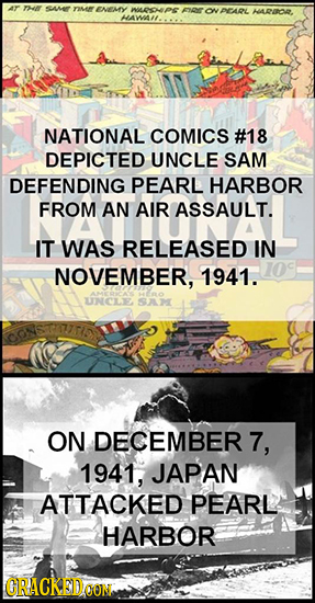 AY THAI AN nse ENEMY OE 4W4/L PE OWVAARL HARDOR, NATIONAL COMICS #18 DEPICTED UNCLE SAM DEFENDING PEARL HARBOR FROM AN AIR ASSAULT. IT WAS RELEASED IN