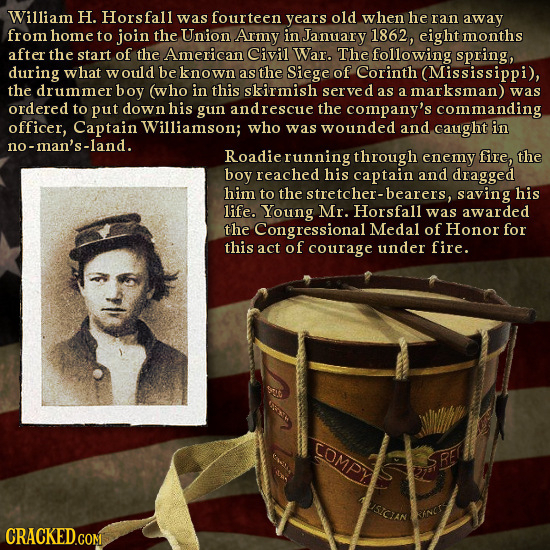 William H. Horsfall was fourteen years old when he ran away from home to join the Union Army in January 1862, eight months after the start of the Amer