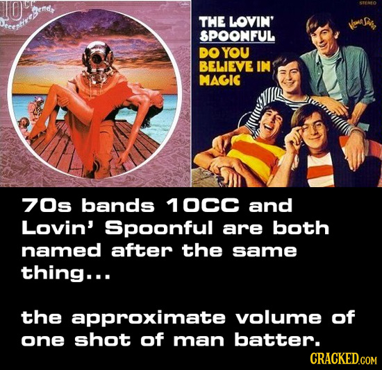 THE LOVIN' SPOONFUL DO YOU BELIEVE IN MAGIG 70s bands 10CC and Lovin' Spoonful are both named after the same thing... the approximate volume of one sh