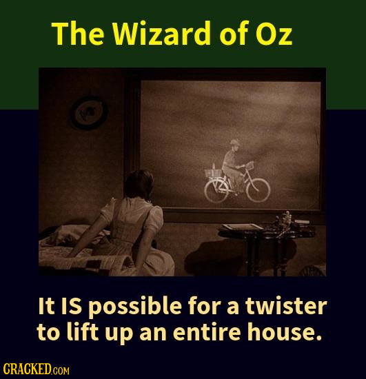 The Wizard of Oz It IS possible for a twister to lift up an entire house.
