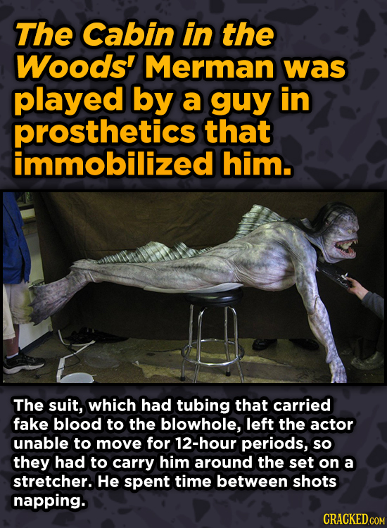 Ingenious Ways Famous Movies Pulled Off Special Effects - The Cabin in the Woods' Merman was played by a guy in prosthetics that