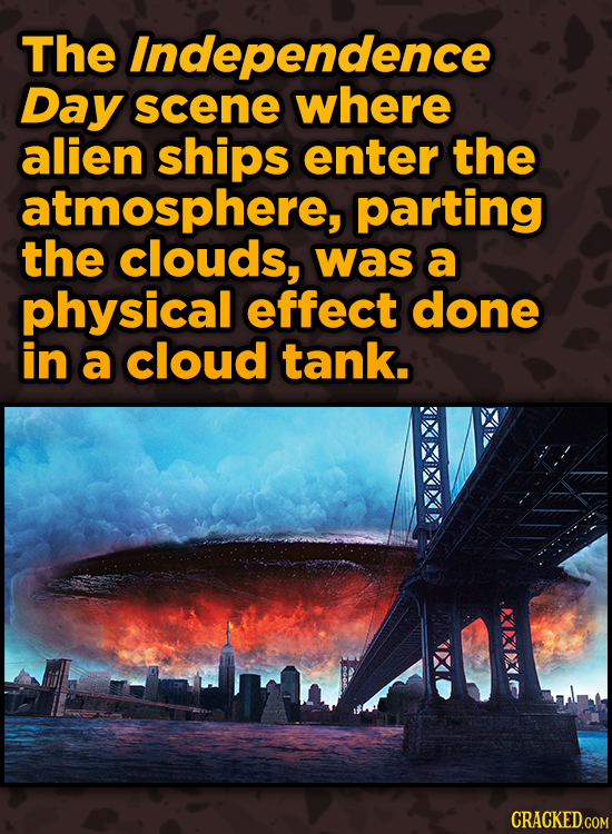 Ingenious Ways Famous Movies Pulled Off Special Effects - The Independence Day scene where alien ships enter the atmosphere,