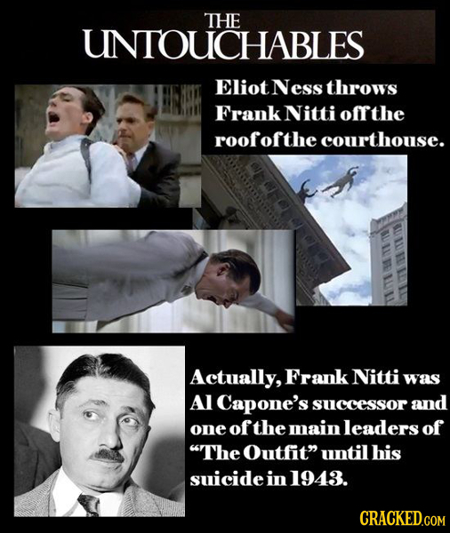 THE UNTOUCHABLES Eliot Ness throws Frank Nitti offthe roofofthe courthouse. Actually, Frank Nitti was Al Capone's successor and one ofthe main leaders