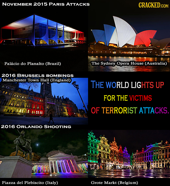 NOVEMBER 2015 PARIS ATTACKS Palacio do Planalto (Brazil) The Sydney Opera House (Australia) 2016 BRUSSELS BOMBINGS Manchester. Town Hall (England) THE