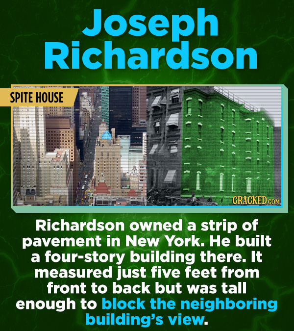 16 All-Time Stunner Jerk Moves - Richardson owned a strip of pavement in New York. He built a four-story building there. It measured just five feet fr