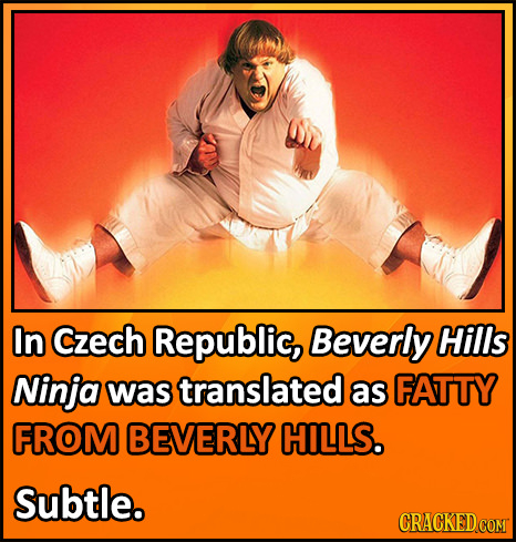 In Czech Republic, Beverly Hills Ninja was translated as FATTY FROM BEVERLY HILLS. Subtle. CRACKED COMT