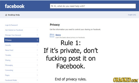 facebook o Hi, what do need you help with? Desktop Helo Engleh us) Privacy Looin &Passned Got Faceboole Get the Information you need to control sharin