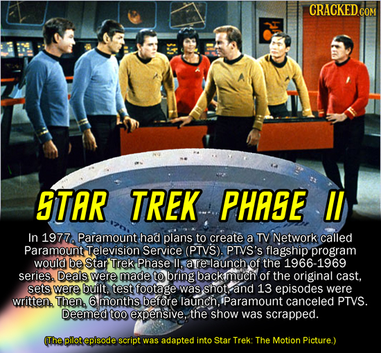 CRACKED CON STAR TREK PHASE I In 1977, Paramount had plans to create a TV Network called Paramount Television Service (PTV'S). PTVS'S flagship program