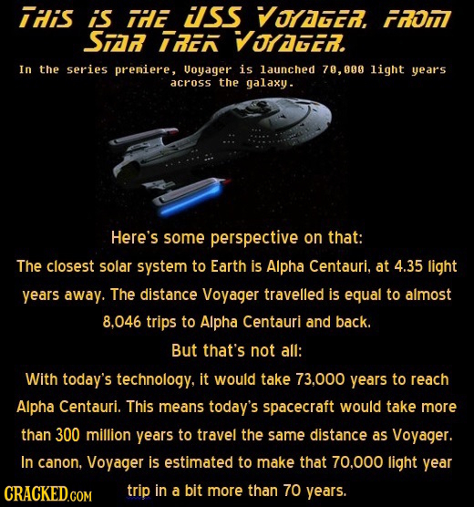 IHis is IHE ilSS VDAUER, FHOUZ Sr IRER VOAGER. In the series premiere, Voyager is launched 70,000 light years across the galaxy. Here's some perspecti