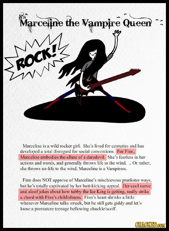 It'S Marceline the Vampire Queen M ROCK! Marceline is a wild rocker girl. She's lived for centuries and has developed a total disregard for social con