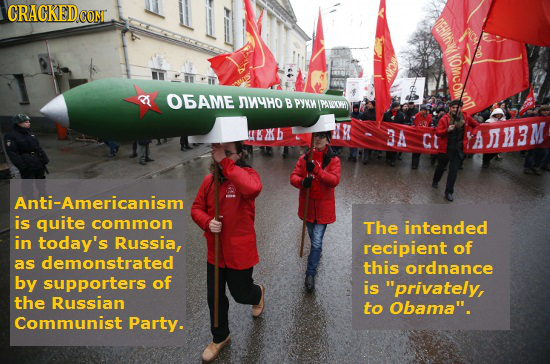 NEMW KOmct O5AME NMyho B PyKM IPALKOWMI u 2Kb PL 3A Ct TAH3M Anti-Americanism is quite common The intended in today's Russia, recipient of as demonstr