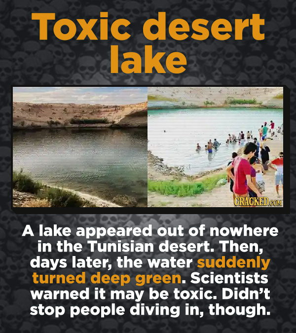 Creepy Discoveries That People Stumbled Into - A lake appeared out of nowhere in the Tunisian desert. Then, days later, the water suddenly turned deep