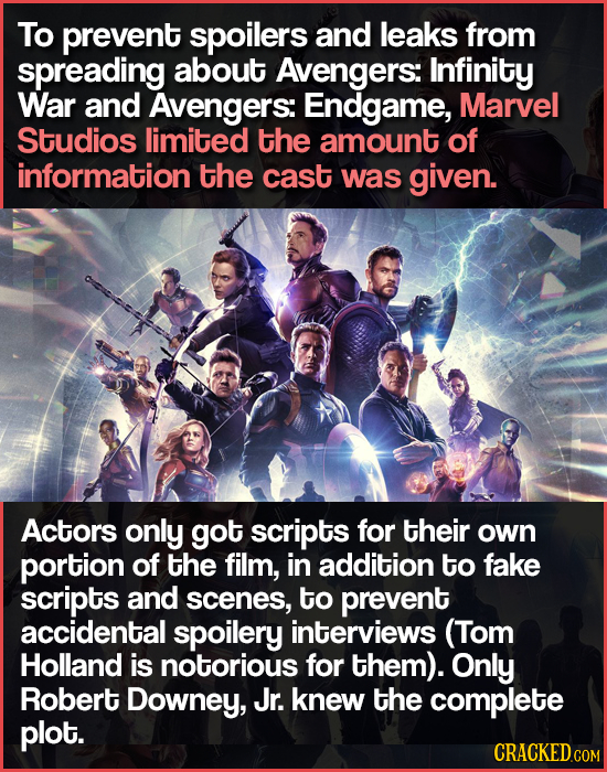 To prevent spoilers and leaks from spreading about Avengers: Infinity War and Avengers: Endgame, Marvel Studios limited the amount of information the