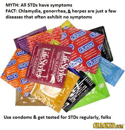 MYTH: All STDs have symptoms FACT: Chlamydia, gonorrhea, & herpes are just a few diseases that often exhibit no symptoms du durex ar TO DUAL PLEASURE