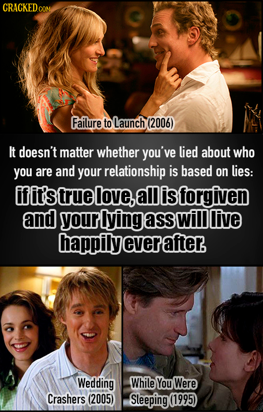 Failure to Launch (2006) It doesn't matter whether you've lied about who you are and your relationship is based on lies: ifit's true love, all is forg