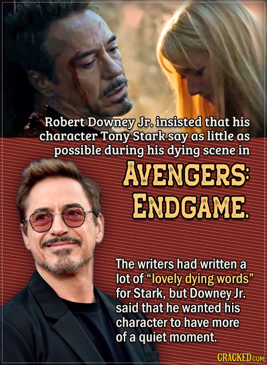 Actors Who Had To Put Their Foot Down During Filming - Robert Downey Jr. insisted that his character Tony Stark say as little as possible during his d