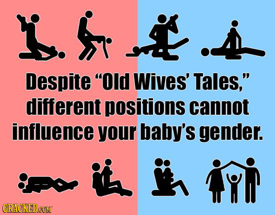 Despite Old Wives' Tales, different positions cannot influence your baby's gender.