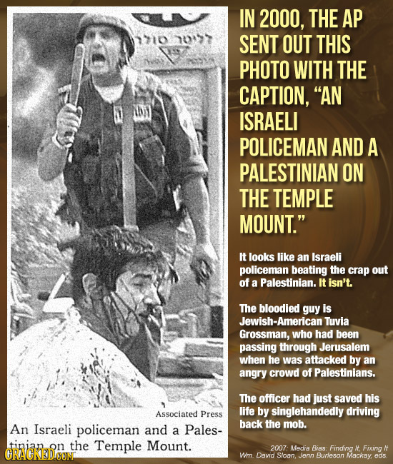 IN 2000, THE AP 1710 n077 SENT OUT THIS PHOTO WITH THE CAPTION, AN ISRAELI POLICEMAN AND A PALESTINIAN ON THE TEMPLE MOUNT. It looks like an Israeli