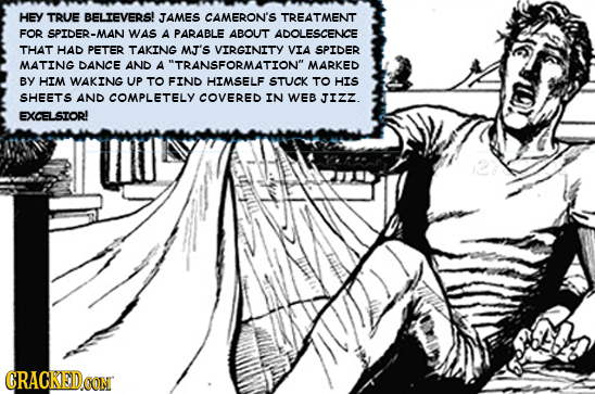 HEY TRUE BELIEVERS! JAMES CAMERON'S TREATMENT FOR SPIDER-MAN WAS A PARABLE ABOUT ADOLESCENICE THAT HAD PETER TAKING MJ'S VIRGINITY VIA SPIDER MATING D