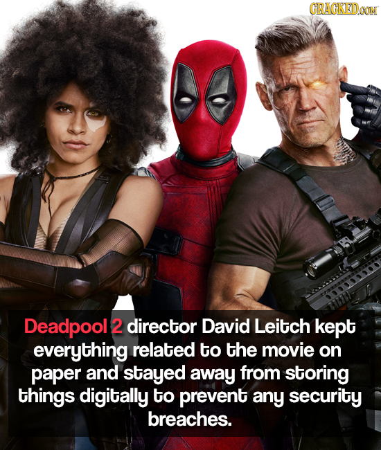 CRACKEDOON Deadpool 2 director David Leitch kept everything related to the movie on paper and stayed away from storing things digitally to prevent any