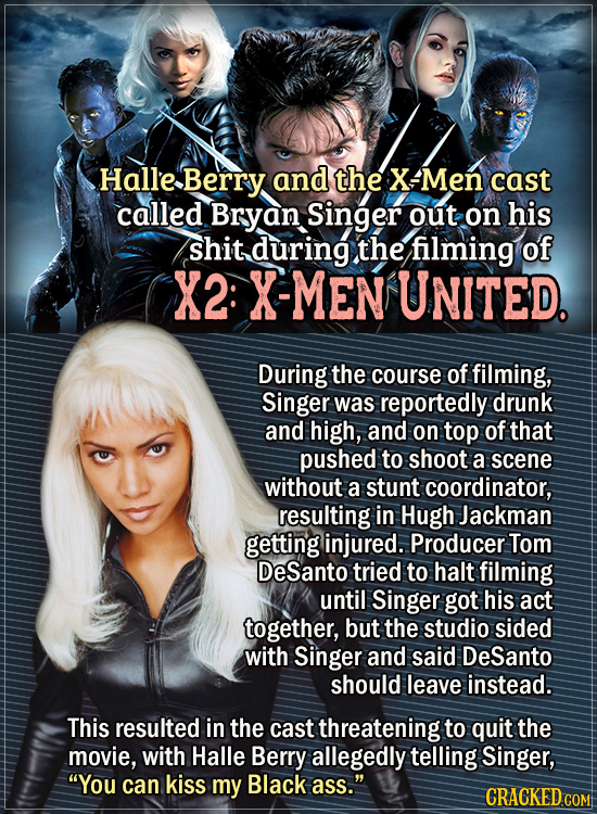 Actors Who Had To Put Their Foot Down During Filming - Halle Berry and the X-Men cast called Bryan Singer out on his shit during the filming of X2: X-