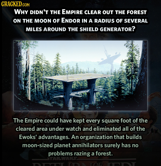CRACKED.COM WHY DIDN'T THE EMPIRE CLEAR OUT THE FOREST ON THE MOON OF ENDOR IN A RADIUS OF SEVERAL MILES AROUND THE SHIELD GENERATOR? The Empire could